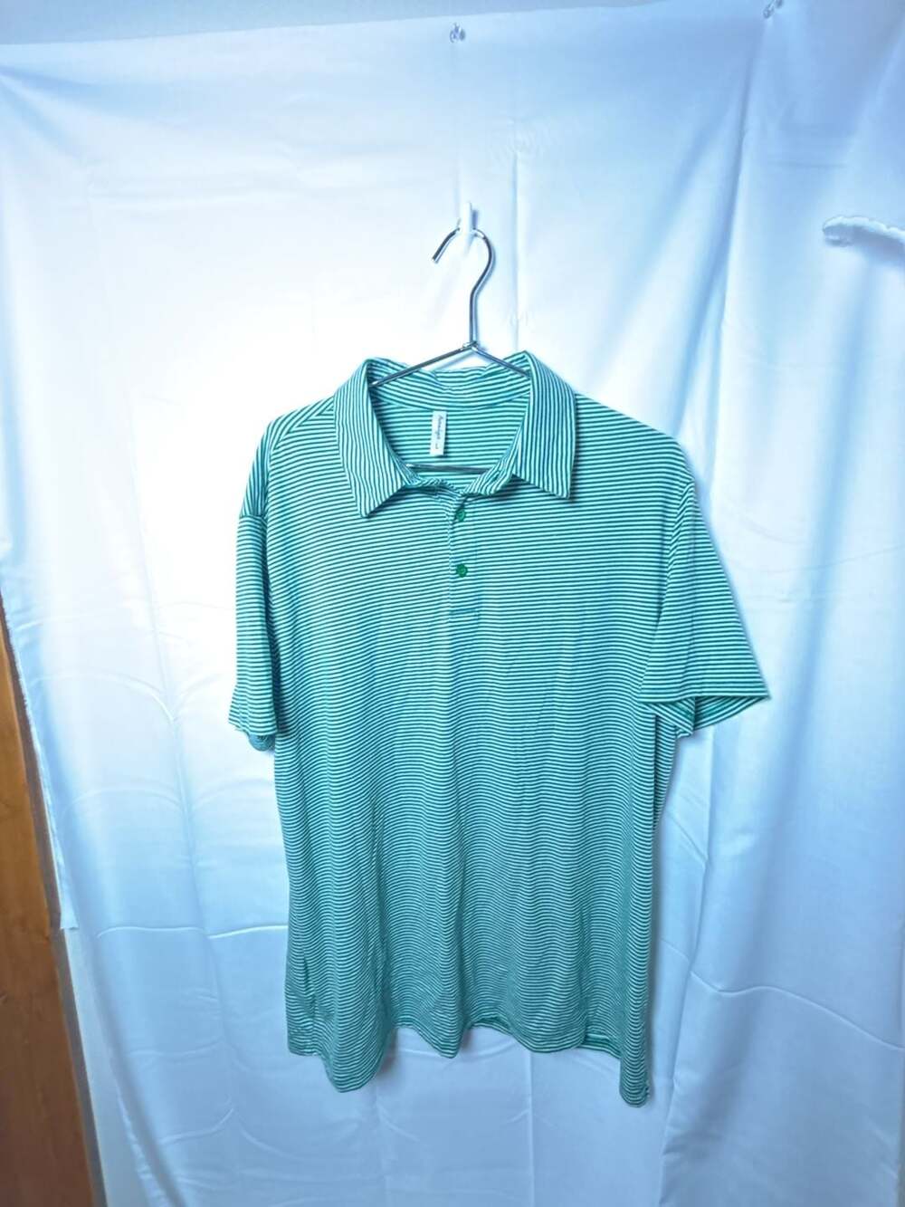 Aimeilgot Green and White Striped Short Sleeve Polo Shirt Large